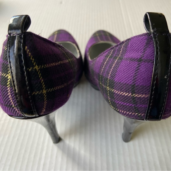 Wet Seal lively tartan purple plaid retro platform heels SZ 7 - Picture 4 of 10
